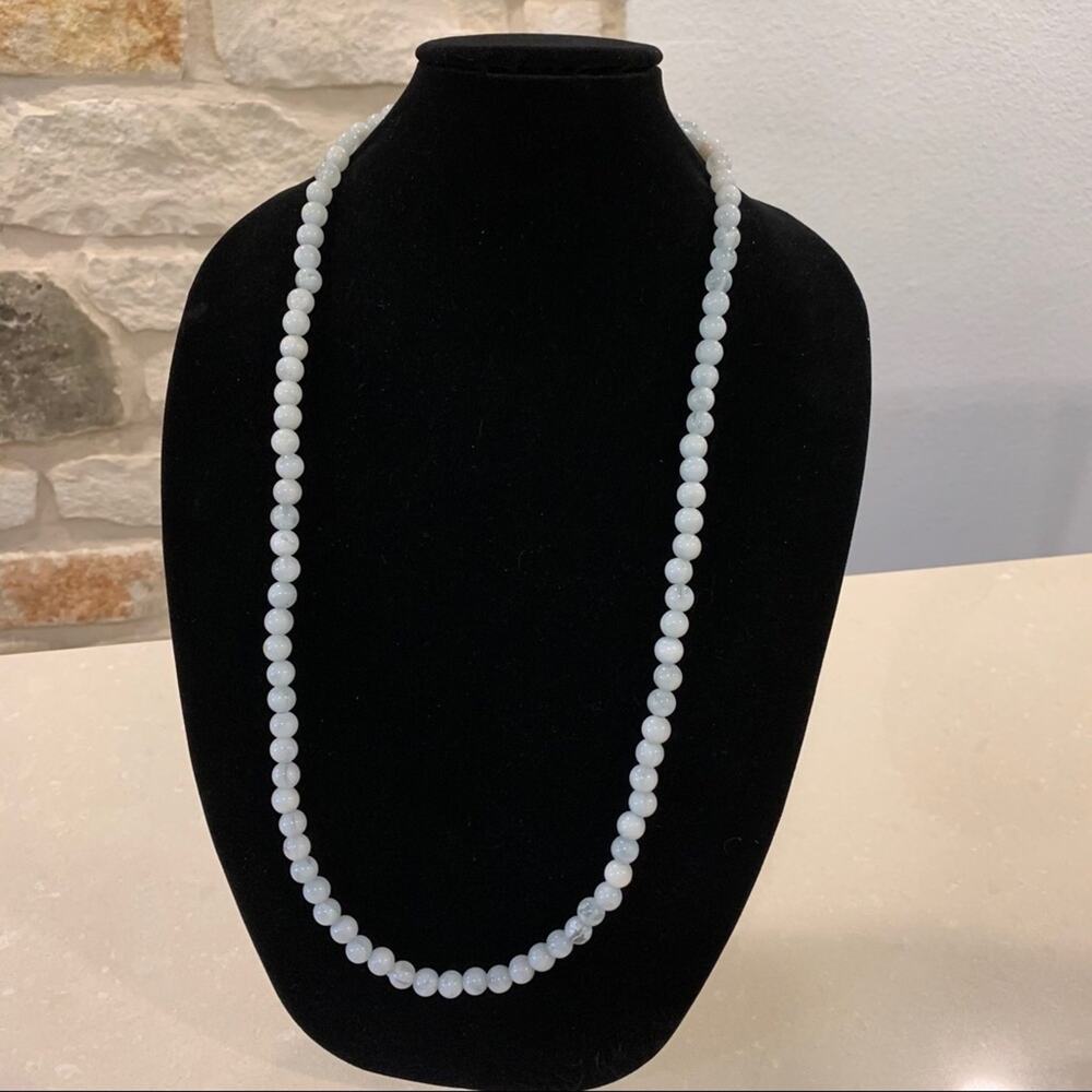 Long Cloudy Gray Blue Beaded Necklace